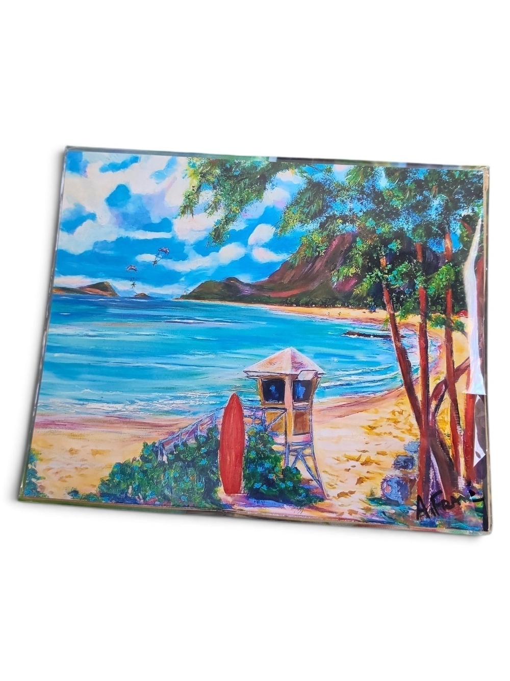 Beachscape Wall Art Print in Blue and Tan